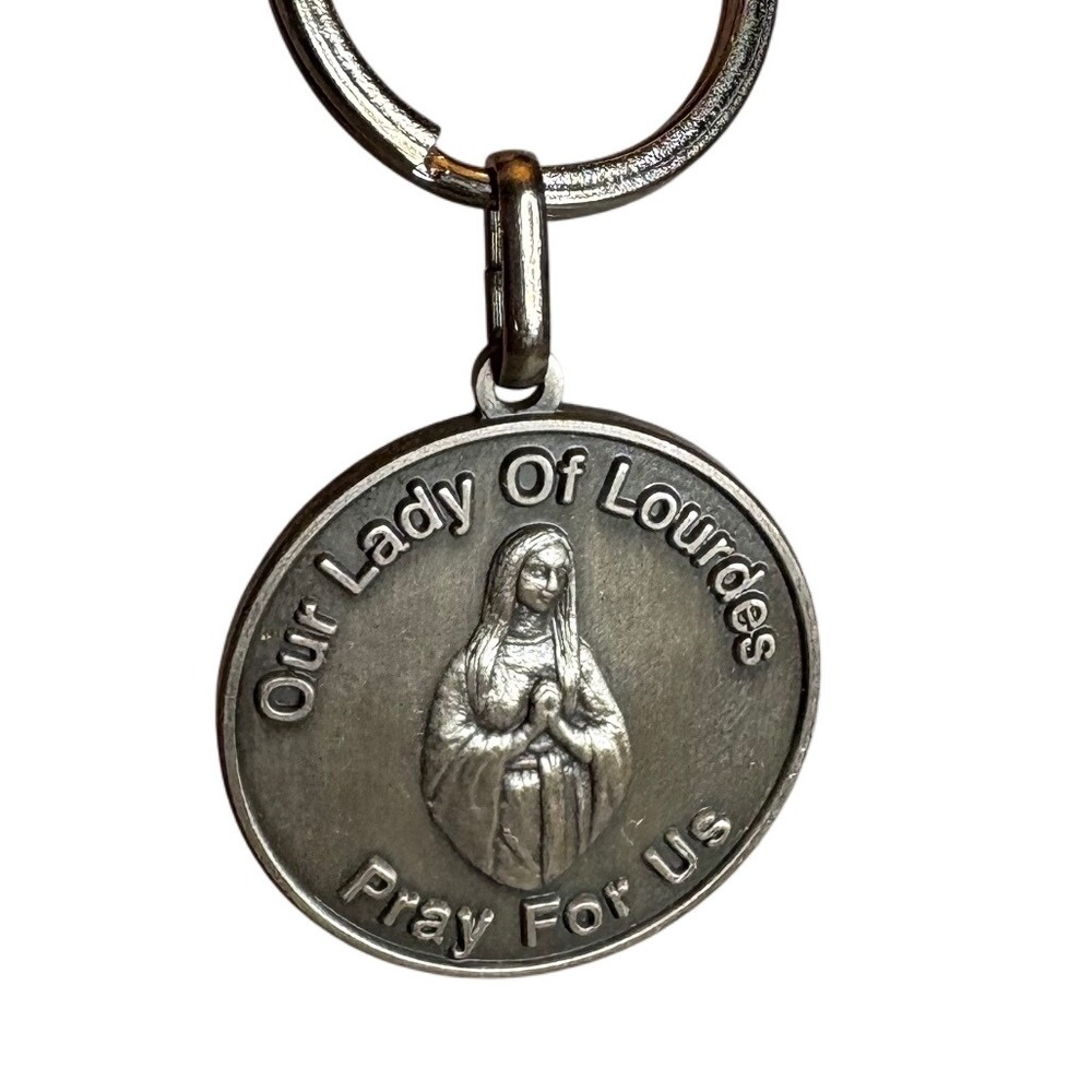 Our Lady of Lourdes Mary Pray For Us Trinity Missions Keychain Vintage Religious